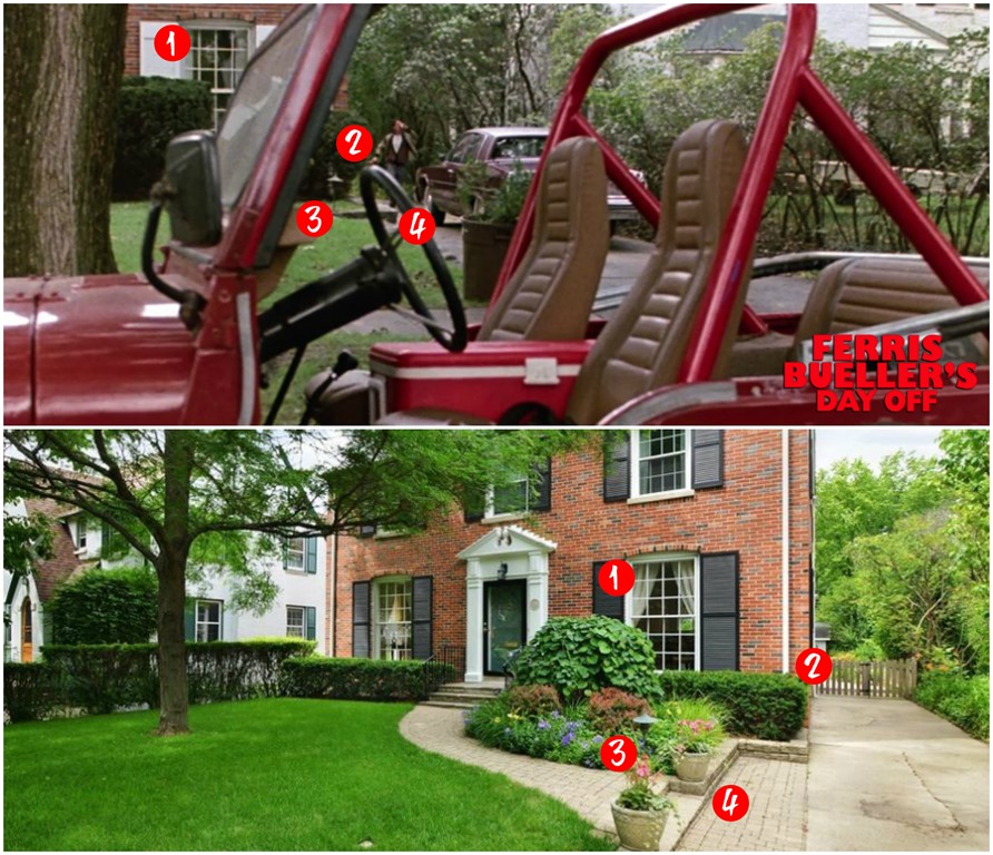 House with Red Jeep Collage