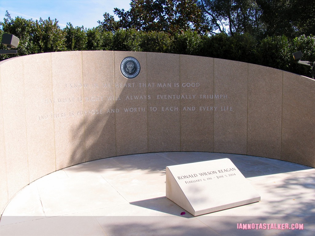 This is where regan is burried. The stone reads ?I know in my heart that man is good, that what is right will always eventually triumph and there is purpose and worth to each and every life.?
